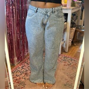 Women’s Plus Size 1X Asymmetrical Waist Straight Leg Jeans